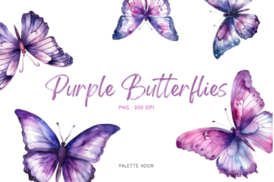 Watercolor Purple Butterflies