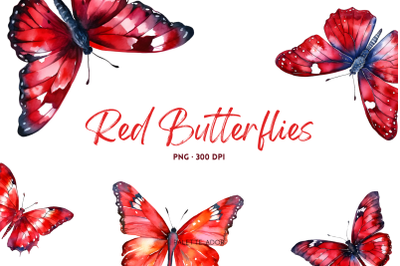 Watercolor Red Butterflies