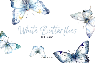 Watercolor White Butterflies