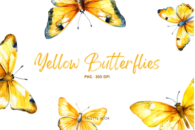 Watercolor Yellow Butterflies
