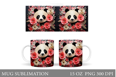 Panda Mug Wrap Design. Paper Panda Flowers Mug Sublimation