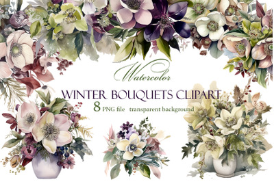 Christmas &amp; Winter Floral collection clipart PNG