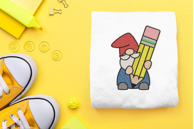 School Gnome with Pencil | Embroidery