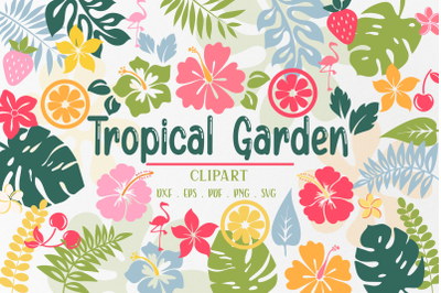 Tropical Island Garden Flowers &amp; Fruit SVG | Colorful Hibiscus SVG | T