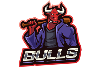 Bull baseball esport mascot logo design