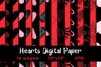 16 Seamless Heart Digital Papers
