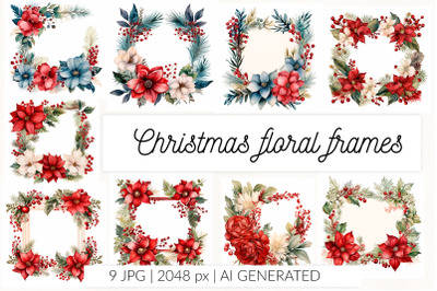 Christmas botanical floral watercolor frames
