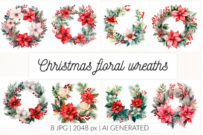 Christmas botanical floral watercolor wreaths