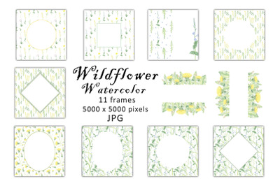Watercolor Frames Clipart Wildflower JPG