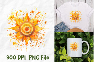 Retro Yello Sun Hippie Pattern Flowers