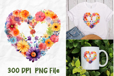 Hippie Flowers Heart Shape Rainbow