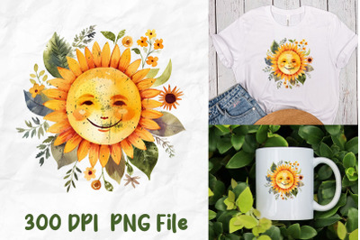 Hippie Retro Smiley Sun Sunflowers