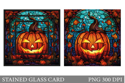 Stained Glass Scary Pumpkin Card. Halloween Card Sublimation