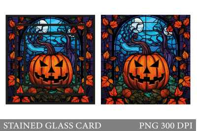 Stained Glass Halloween Card. Scary Pumpkin Card Sublimation