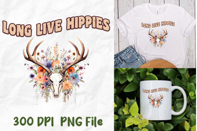 Long Live Hippies Elk Antlers Flowers