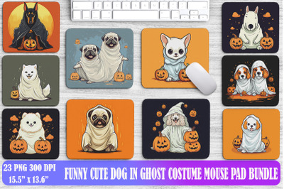 Funny Halloween Cute Dog In Ghost Costume Mouse Pad Design