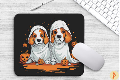 Cute Happy Beagle Dogs In Ghost Costume