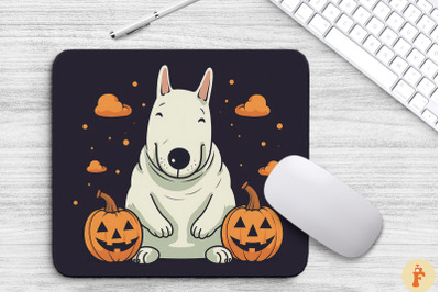 Cute Bull Terrier Dog In Ghost Costume