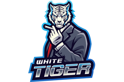 White tiger boss esport mascot logo design