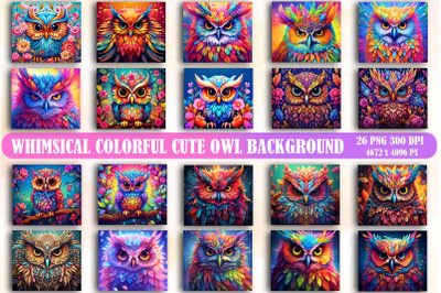 Whimsical Colorful Cute Owl Background