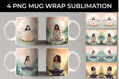 Blissful Serenity - Woman Meditating Mug Wrap Sublimation Bundle