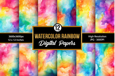 Rainbow Watercolor Digital Paper Backgrounds