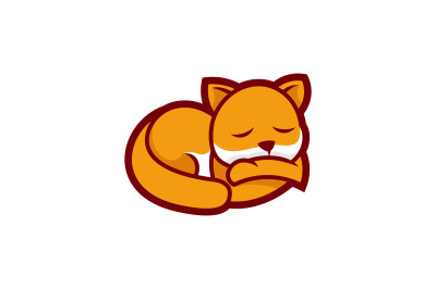 cute sleeping cat vector template logo design