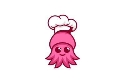 cute squid chef vector template logo design