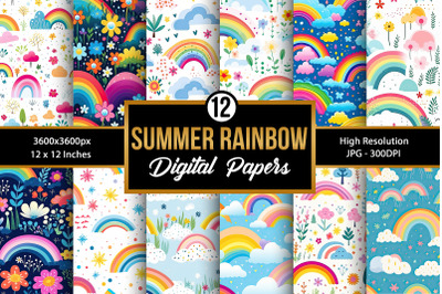 Summer Rainbow Seamless Pattern Digital Papers
