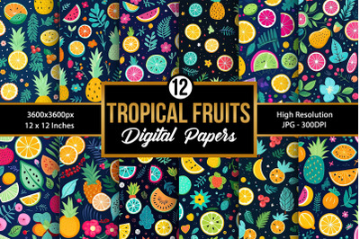 Tropical Fruits Seamless Pattern Digital Papers