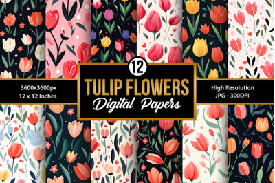 Tulip Flowers Seamless Pattern Digital Papers