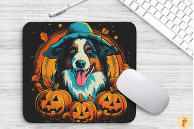 Pop Art Smiling Collie Dog With Pumpkins