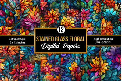 Stained Glass Flowers Seamless Pattern Digital Papers