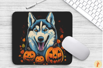 Pop Art Smilling Husky Dog With Pumpkins