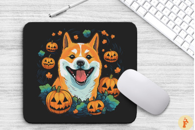 Pop Art Smiling Shiba Inu With Pumpkins