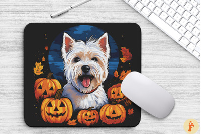 Pop Art White Terrier Dog With Pumpkins