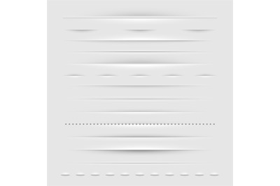 Realistic web dividers. Horizontal empty paper form elements, decorati