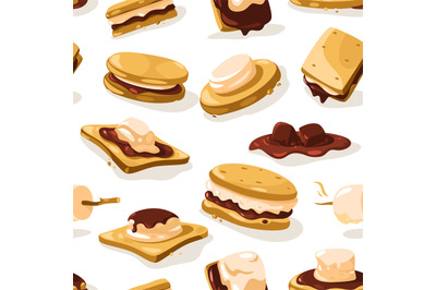 Smore pattern. Seamless print of nostalgic american campfire smores de