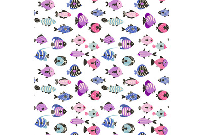 Colorful fish pattern. Seamless print of marine animals swimming under