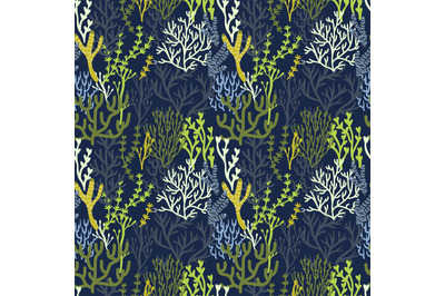 Seaweeds pattern. Seamless print of aquatic plants and nature, wallpap