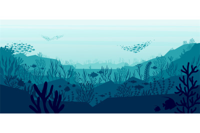 Underwater silhouette landscape. Exotic marine underwater scene with c