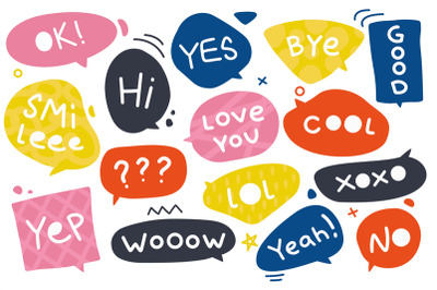 Dialogue bubbles with phrases. Comic speech balloons for greeting and