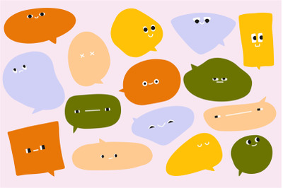 Chat bubble with faces. Doodle comic icons, speech balloon shapes diff