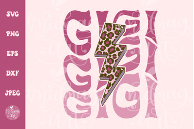 Gigi lightning bolt SVG PNG, retro gigi svg png, Printable, Leopard