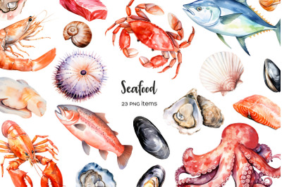 Watercolor seafood clipart. Sea product clip art 23 PNG