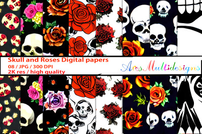 Skull and roses digital patterns bundle