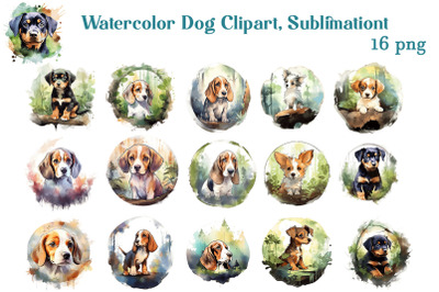 Watercolor Dog Breed Clipart, PNG, Sublimation