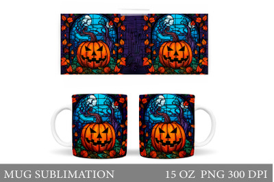 Scary Pumpkin Mug Sublimation. Halloween Mug Wrap Design