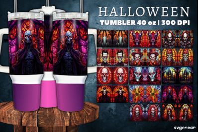 Halloween Monsters Tumbler Wrap | 40 Oz | Stained Glass Sublimation