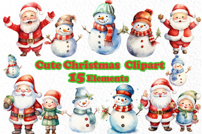 Santa Claus Clipart, Christmas Clipart, Cute Snowman clipart